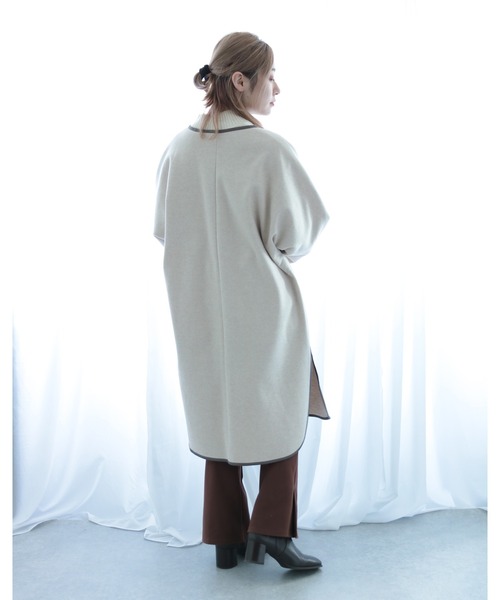 Emilyan（エミリアン）の「【2021AW】圧縮杢ニット・フェイクレザーパイピング・フレアーデザインコート（その他アウター・レディース・ブラウン/ブルー/アイボリー・9号）」の15枚目の写真