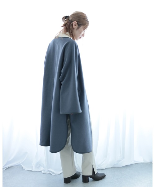 Emilyan（エミリアン）の「【2021AW】圧縮杢ニット・フェイクレザーパイピング・フレアーデザインコート（その他アウター・レディース・ブラウン/ブルー/アイボリー・9号）」の18枚目の写真