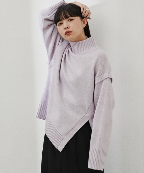 Aunt Marie's（アントマリーズ）の「ショルダータックカラータートルニット（ニット/セーター・レディース・ホワイト/ライトブルー/パープル/グリーン・FREE）」の4枚目の写真