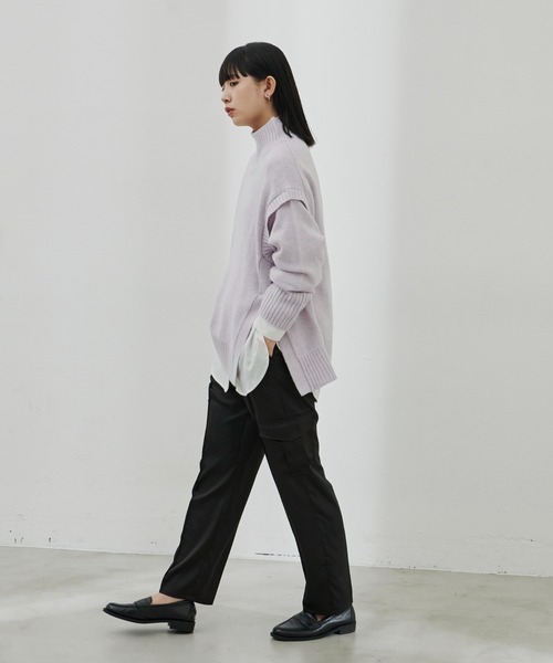 Aunt Marie's（アントマリーズ）の「ショルダータックカラータートルニット（ニット/セーター・レディース・ホワイト/ライトブルー/パープル/グリーン・FREE）」の6枚目の写真