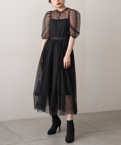 Salon By Chico限定 Who Who ドットチュール切替フレアドレス ドレス Chico限定 Who Salon By Chico限定 Who Who ドットチュール切替フレアドレス ドレス Chico限定 Who