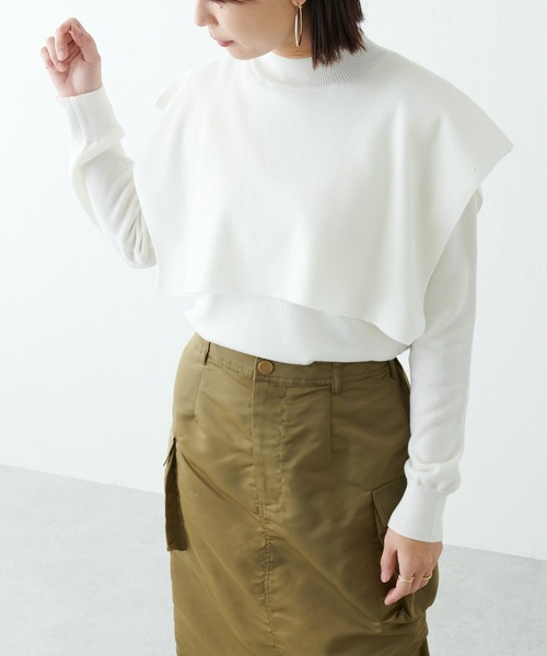 BONbazaar（ボンバザール）の「ケープロングニット（ニット/セーター・レディース・グリーン/モカ/ブラック/オフホワイト・FREE）」の2枚目の写真