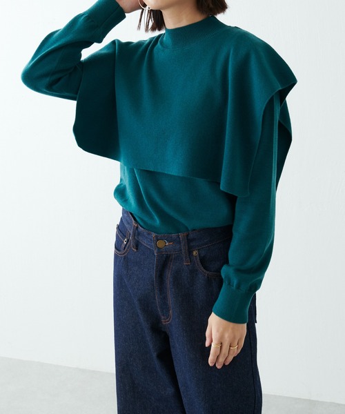 BONbazaar（ボンバザール）の「ケープロングニット（ニット/セーター・レディース・グリーン/モカ/ブラック/オフホワイト・FREE）」の4枚目の写真