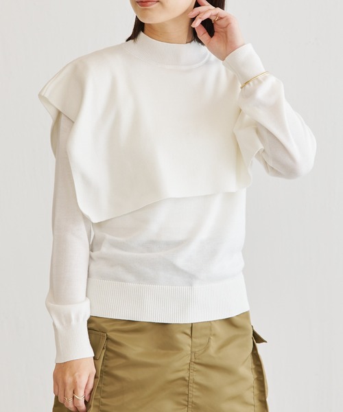 BONbazaar（ボンバザール）の「ケープロングニット（ニット/セーター・レディース・グリーン/モカ/ブラック/オフホワイト・FREE）」の14枚目の写真