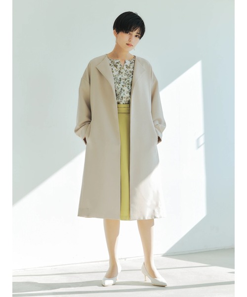 YECCA VECCA(イェッカヴェッカ)の「ノーカラーガウンコート *◆(ノーカラーコート・レディース・ライトグリーン/サックスブルー/ライトベージュ・FREE)」の14枚目の写真