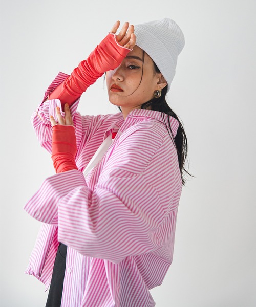 bohmal(ボマール)の「オーバーサイズレギュラーカラーシャツ/ストライプシャツ(シャツ/ブラウス・レディース・ライトブルー/ピンク/ブルー/グリーン/ミント/オレンジ/サックスブルー/パープル/ホワイト/チェリーピンク・FREE)」の19枚目の写真