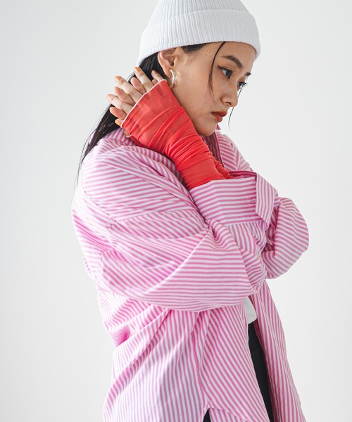 bohmal(ボマール)の「オーバーサイズレギュラーカラーシャツ/ストライプシャツ(シャツ/ブラウス・レディース・ライトブルー/ピンク/ブルー/グリーン/ミント/オレンジ/サックスブルー/パープル/ホワイト/チェリーピンク・FREE)」の18枚目の写真