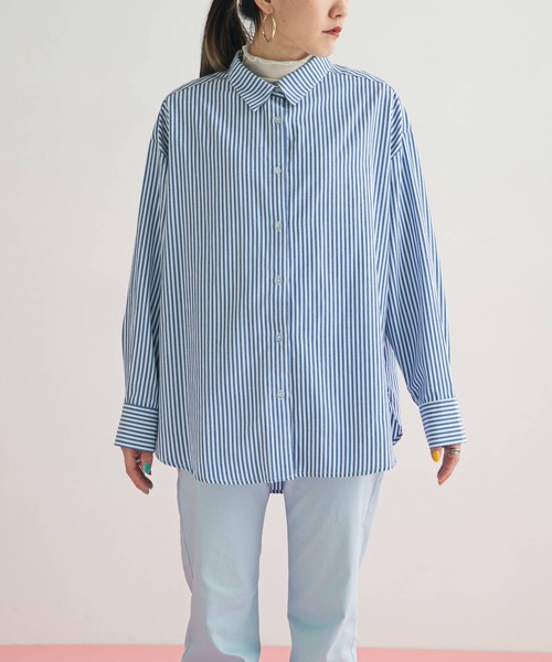 bohmal(ボマール)の「オーバーサイズレギュラーカラーシャツ/ストライプシャツ(シャツ/ブラウス・レディース・ライトブルー/ピンク/ブルー/グリーン/ミント/オレンジ/サックスブルー/パープル/ホワイト/チェリーピンク・FREE)」の11枚目の写真