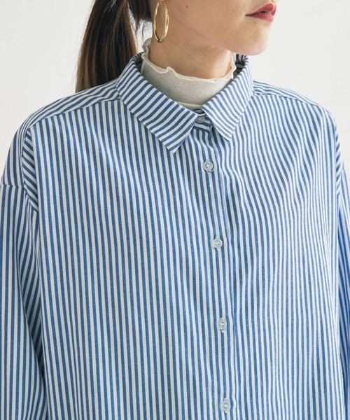 bohmal(ボマール)の「オーバーサイズレギュラーカラーシャツ/ストライプシャツ(シャツ/ブラウス・レディース・ライトブルー/ピンク/ブルー/グリーン/ミント/オレンジ/サックスブルー/パープル/ホワイト/チェリーピンク・FREE)」の14枚目の写真