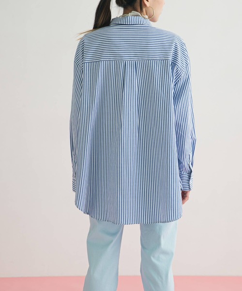 bohmal(ボマール)の「オーバーサイズレギュラーカラーシャツ/ストライプシャツ(シャツ/ブラウス・レディース・ライトブルー/ピンク/ブルー/グリーン/ミント/オレンジ/サックスブルー/パープル/ホワイト/チェリーピンク・FREE)」の13枚目の写真