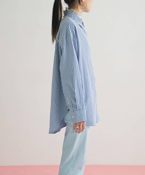 bohmal(ボマール)の「オーバーサイズレギュラーカラーシャツ/ストライプシャツ(シャツ/ブラウス・レディース・ライトブルー/ピンク/ブルー/グリーン/ミント/オレンジ/サックスブルー/パープル/ホワイト/チェリーピンク・FREE)」の12枚目の写真