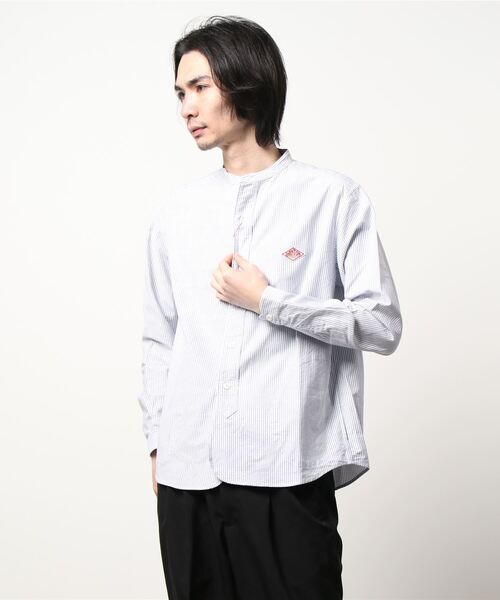 DANTON ダントン バンドカラーオックスフォードストライプシャツ 34 美 