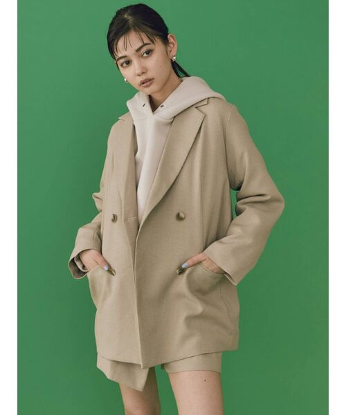 MURUA（ムルーア）の「パウダーツイルダブルオーバージャケット【セットアップ着用可能】（テーラードジャケット・レディース・ブラック/ベージュ/ブラウン/その他1・FREE）」の6枚目の写真