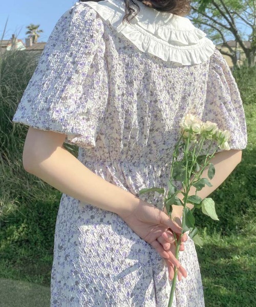 lissi Boutique（リージーブティック）の「【lissi Boutique】フラワーレースカラーパフスリーブロングワンピース（ワンピース・レディース・ホワイト・FREE）」の10枚目の写真