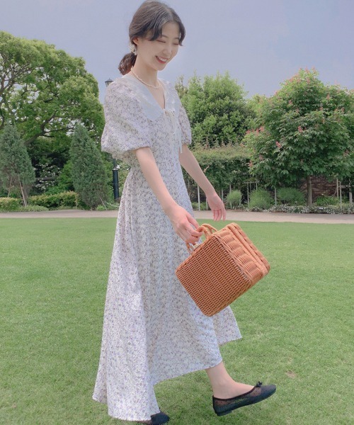 lissi Boutique（リージーブティック）の「【lissi Boutique】フラワーレースカラーパフスリーブロングワンピース（ワンピース・レディース・ホワイト・FREE）」の8枚目の写真