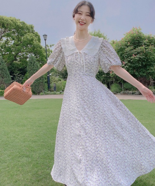 lissi Boutique（リージーブティック）の「【lissi Boutique】フラワーレースカラーパフスリーブロングワンピース（ワンピース・レディース・ホワイト・FREE）」の6枚目の写真
