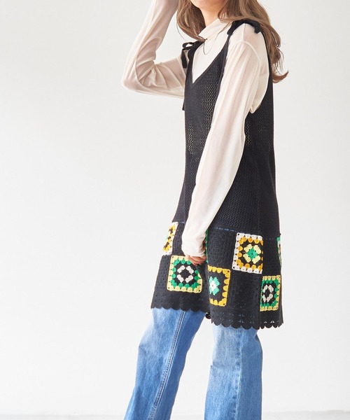 WEGO（ウィゴー）の「WEGO/クロシェニットキャミワンピ（ワンピース・レディース・ブラック・FREE）」の8枚目の写真