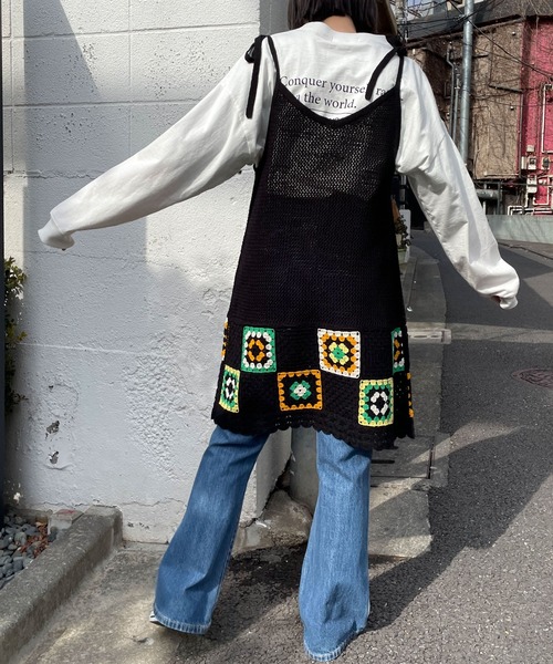 WEGO（ウィゴー）の「WEGO/クロシェニットキャミワンピ（ワンピース・レディース・ブラック・FREE）」の5枚目の写真