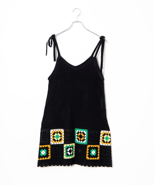 WEGO（ウィゴー）の「WEGO/クロシェニットキャミワンピ（ワンピース・レディース・ブラック・FREE）」の2枚目の写真