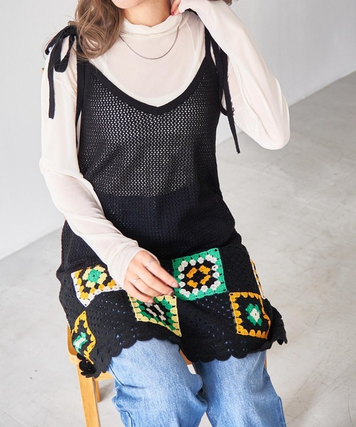 WEGO（ウィゴー）の「WEGO/クロシェニットキャミワンピ（ワンピース・レディース・ブラック・FREE）」の15枚目の写真