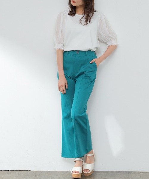 Honeys（ハニーズ）の「袖チュールトップス（Tシャツ/カットソー・レディース・ホワイト/ブラック/サックスブルー/ピンク・S/M/L）」の5枚目の写真