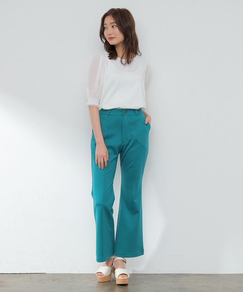 Honeys（ハニーズ）の「袖チュールトップス（Tシャツ/カットソー・レディース・ホワイト/ブラック/サックスブルー/ピンク・S/M/L）」の6枚目の写真