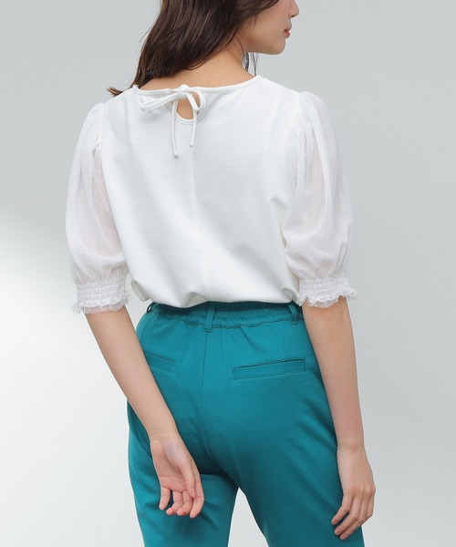 Honeys（ハニーズ）の「袖チュールトップス（Tシャツ/カットソー・レディース・ホワイト/ブラック/サックスブルー/ピンク・S/M/L）」の9枚目の写真