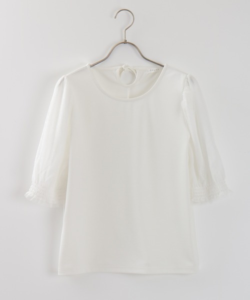 Honeys（ハニーズ）の「袖チュールトップス（Tシャツ/カットソー・レディース・ホワイト/ブラック/サックスブルー/ピンク・S/M/L）」の10枚目の写真