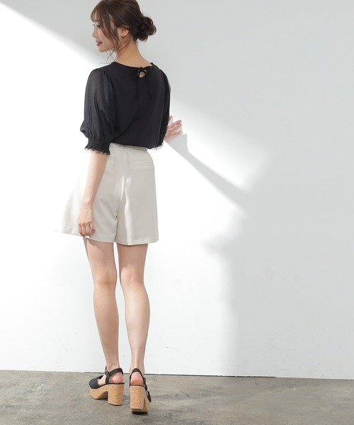 Honeys（ハニーズ）の「袖チュールトップス（Tシャツ/カットソー・レディース・ホワイト/ブラック/サックスブルー/ピンク・S/M/L）」の12枚目の写真