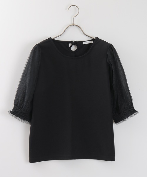 Honeys（ハニーズ）の「袖チュールトップス（Tシャツ/カットソー・レディース・ホワイト/ブラック/サックスブルー/ピンク・S/M/L）」の16枚目の写真