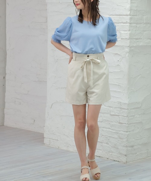 Honeys（ハニーズ）の「袖チュールトップス（Tシャツ/カットソー・レディース・ホワイト/ブラック/サックスブルー/ピンク・S/M/L）」の17枚目の写真