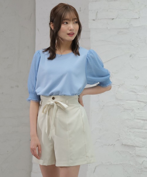 Honeys（ハニーズ）の「袖チュールトップス（Tシャツ/カットソー・レディース・ホワイト/ブラック/サックスブルー/ピンク・S/M/L）」の19枚目の写真