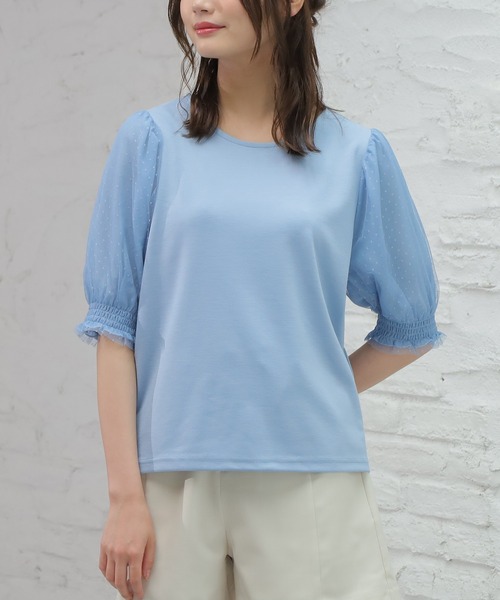 Honeys（ハニーズ）の「袖チュールトップス（Tシャツ/カットソー・レディース・ホワイト/ブラック/サックスブルー/ピンク・S/M/L）」の20枚目の写真