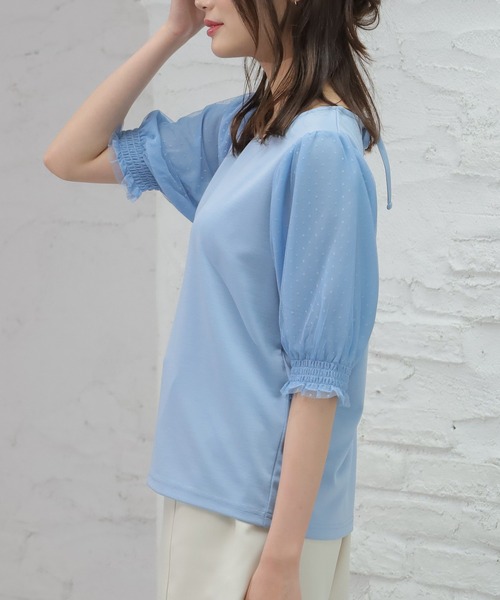 Honeys（ハニーズ）の「袖チュールトップス（Tシャツ/カットソー・レディース・ホワイト/ブラック/サックスブルー/ピンク・S/M/L）」の21枚目の写真