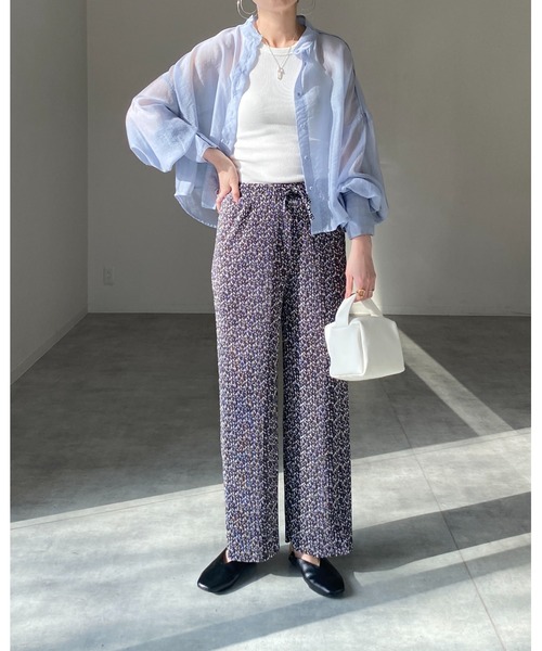 She's Closet(シーズクローゼット)の「【セルフカット対応】小花柄フラワーセミワイドストレートカラーロングプリーツパンツ(その他パンツ・レディース・ホワイト/ブラック/オレンジ/グリーン・FREE)」の9枚目の写真