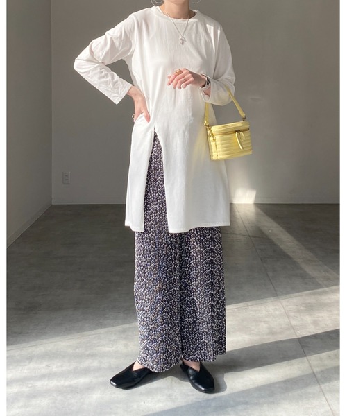 She's Closet(シーズクローゼット)の「【セルフカット対応】小花柄フラワーセミワイドストレートカラーロングプリーツパンツ(その他パンツ・レディース・ホワイト/ブラック/オレンジ/グリーン・FREE)」の13枚目の写真
