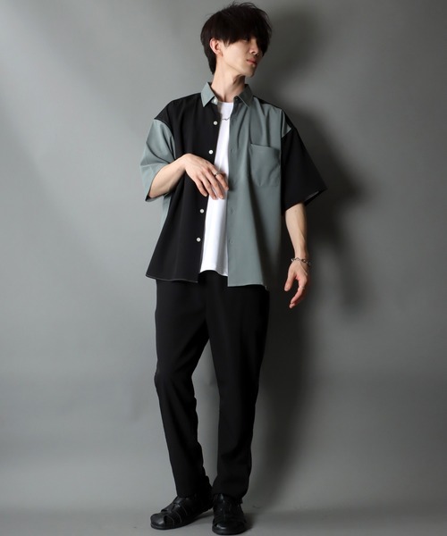 SITRY（シトリー）の「オープンカラーシャツ＆テーパードパンツ セットアップ（セットアップ・メンズ・ブラック/ベージュ/オリーブ/ホワイト系その他/ブラック系その他/グレイッシュブルー・LL/M/L）」の4枚目の写真