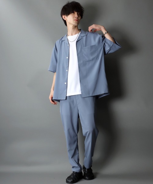 SITRY（シトリー）の「オープンカラーシャツ＆テーパードパンツ セットアップ（セットアップ・メンズ・ブラック/ベージュ/オリーブ/ホワイト系その他/ブラック系その他/グレイッシュブルー・LL/M/L）」の12枚目の写真