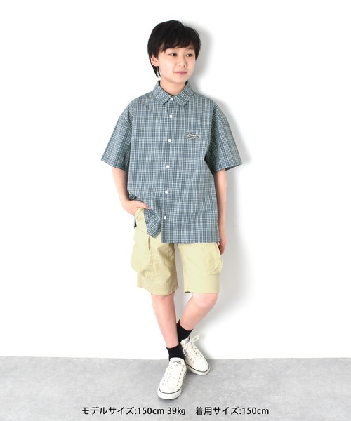 GLAZOS（グラソス）の「アソートチェック・オーバーサイズ刺繍ロゴ半袖シャツ（シャツ/ブラウス・キッズ・ブラック/グレー・170cm/140cm/150cm/160cm/130cm）」の6枚目の写真