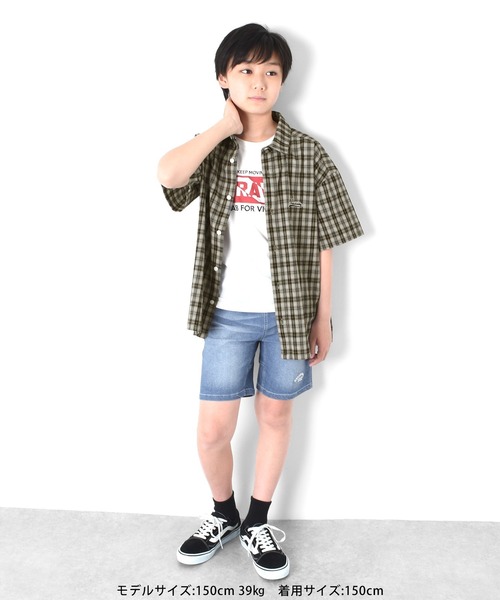 GLAZOS（グラソス）の「アソートチェック・オーバーサイズ刺繍ロゴ半袖シャツ（シャツ/ブラウス・キッズ・ブラック/グレー・170cm/140cm/150cm/160cm/130cm）」の7枚目の写真