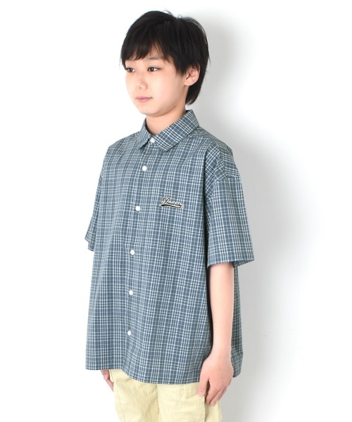 GLAZOS（グラソス）の「アソートチェック・オーバーサイズ刺繍ロゴ半袖シャツ（シャツ/ブラウス・キッズ・ブラック/グレー・170cm/140cm/150cm/160cm/130cm）」の8枚目の写真