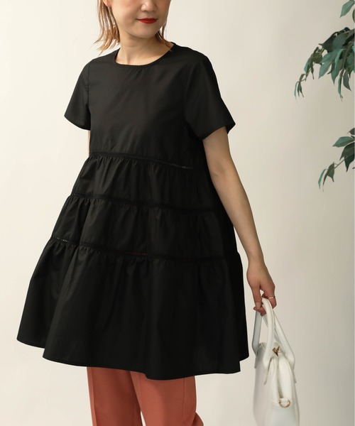 PICCIN（ピッチン）の「ラダーレースティアードチュニック（シャツ/ブラウス・レディース・ブラック/オフホワイト・M）」の2枚目の写真