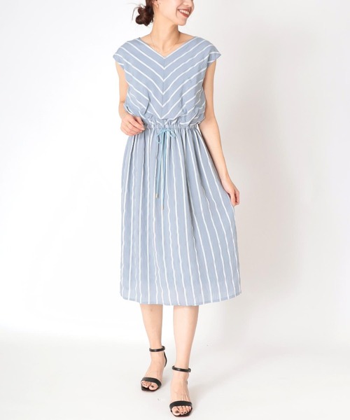 ドビーボーダーノースリーブワンピース を購入できます Jines 低身長さん 低身長さん