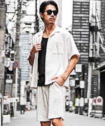 コーデに悩む時間とはおさらば。 オープンカラーシャツ+ハーフパンツ+タンクトップ セットアップ メンズ 夏服