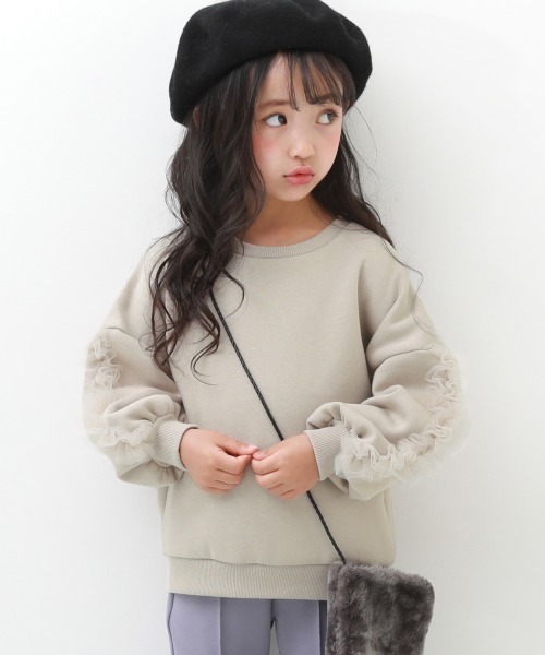 devirock（デビロック）の「裏起毛 袖ギャザーフリルチュール トレーナー（スウェット・キッズ・ブルー系その他/パープル系その他/グレー系その他/アイボリー/チャコール・100cm/110cm/120cm/130cm/140cm/150cm/160cm）」の2枚目の写真