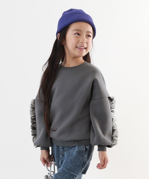 devirock（デビロック）の「裏起毛 袖ギャザーフリルチュール トレーナー（スウェット・キッズ・ブルー系その他/パープル系その他/グレー系その他/アイボリー/チャコール・100cm/110cm/120cm/130cm/140cm/150cm/160cm）」の7枚目の写真