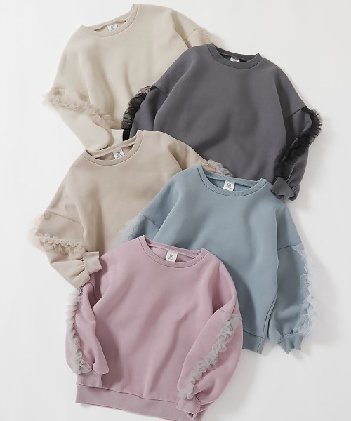 devirock（デビロック）の「裏起毛 袖ギャザーフリルチュール トレーナー（スウェット・キッズ・ブルー系その他/パープル系その他/グレー系その他/アイボリー/チャコール・100cm/110cm/120cm/130cm/140cm/150cm/160cm）」の8枚目の写真