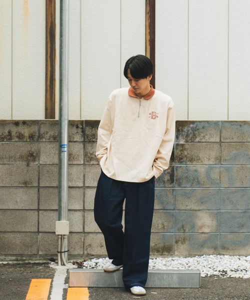 BROKEN BASE(ブロークンベース)の「配色刺繍ハーフジップポロシャツ(Tシャツ/カットソー・メンズ・グリーン/ベージュ/グレー・LARGE/MEDIUM)」の13枚目の写真