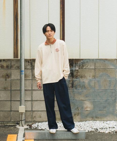 BROKEN BASE(ブロークンベース)の「配色刺繍ハーフジップポロシャツ(Tシャツ/カットソー・メンズ・グリーン/ベージュ/グレー・LARGE/MEDIUM)」の4枚目の写真