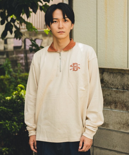 BROKEN BASE(ブロークンベース)の「配色刺繍ハーフジップポロシャツ(Tシャツ/カットソー・メンズ・グリーン/ベージュ/グレー・LARGE/MEDIUM)」の20枚目の写真
